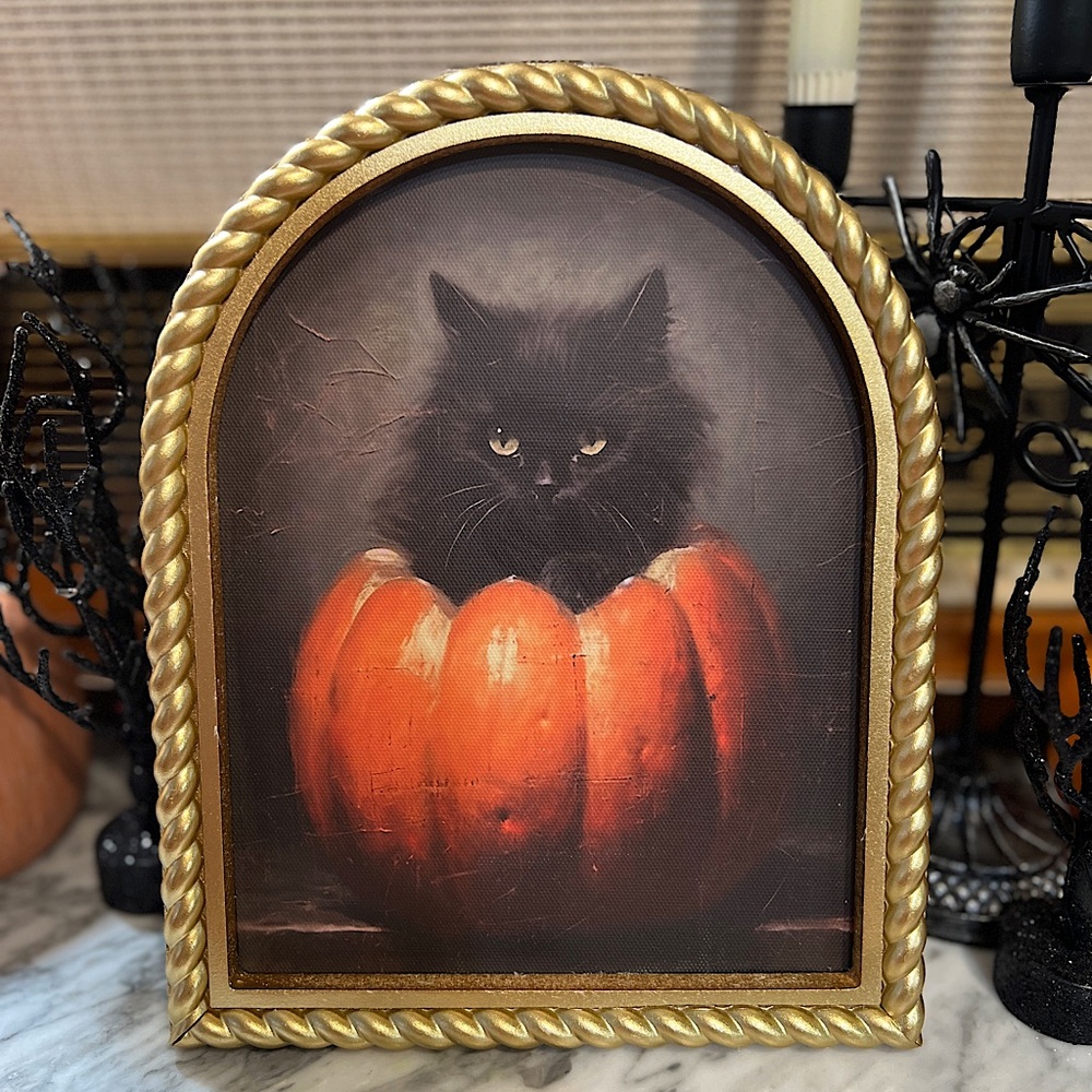 ✨NEW🐈‍⬛ Black Cat in Pumpkin Halloween Framed Wall Art🎃